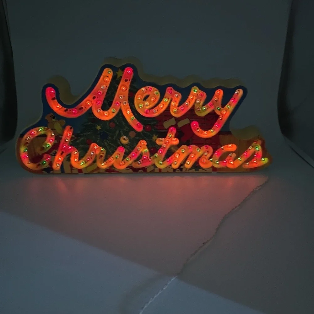 Vintage 1992 Holiday Glow Merry Christmas Lighted Sign 144 Lights 8 functions